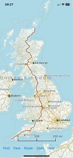 Landkarte der Britischen Inseln mit Route