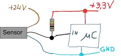 Handgezeichneter Schaltplan Sensor-Mikrocontroller-Anbindung