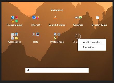 Screenshot eines App-Menüs mit Kategorien
