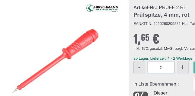 Produktseite einer Prüfspitze
