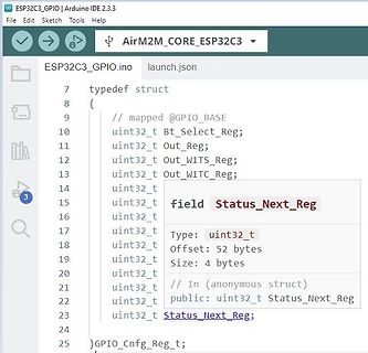 Code-Ausschnitt eines C-Structs in der Arduino IDE