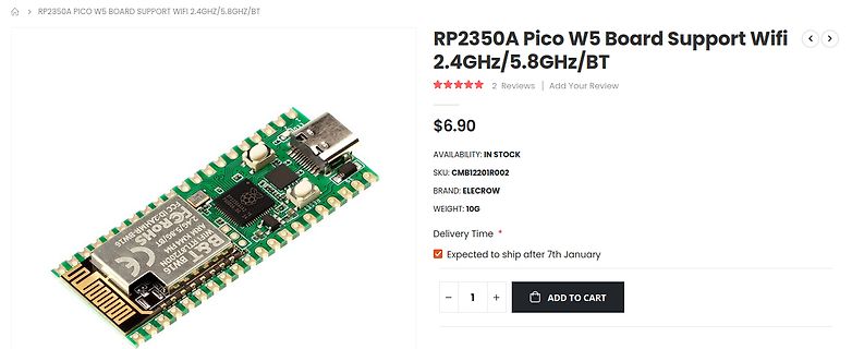 Produktseite eines RP2350A Pico W5 Boards