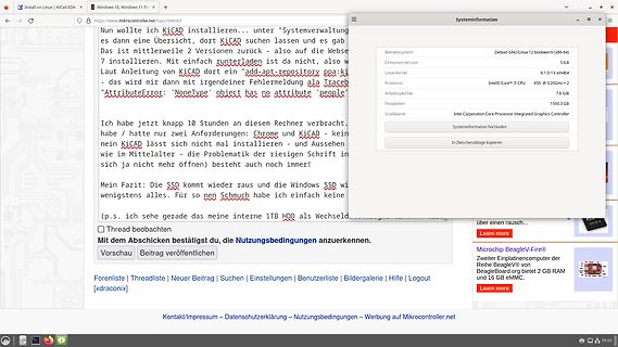 Screenshot eines Forenbeitrags über KiCad-Installationsprobleme