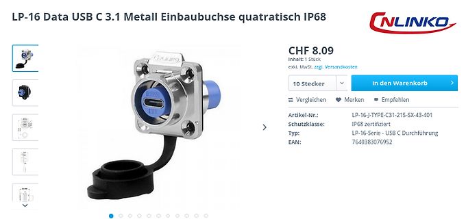 USB-C Metall-Einbaubuchse IP68