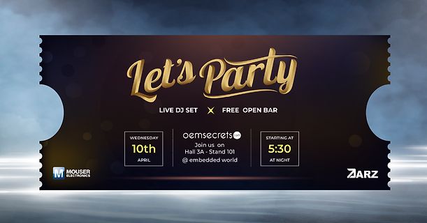 Einladungskarte für eine Party bei embedded world