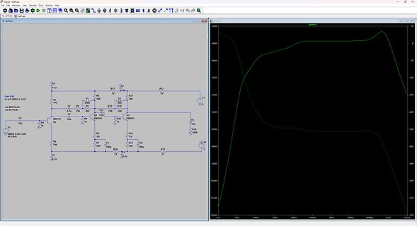 LTspice Schaltplan und Frequenzgang-Diagramm