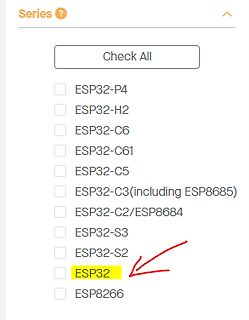 Auswahlliste von ESP32 Mikrocontroller-Serien