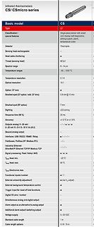 Datenblatt Spezifikationen Infrarotthermometer CS/CSmicro Serie