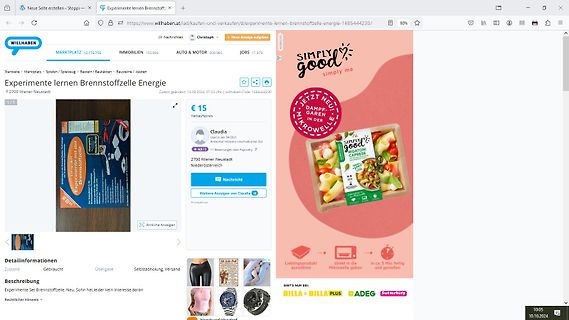 Screenshot einer Verkaufsanzeige für ein Experimentier-Set