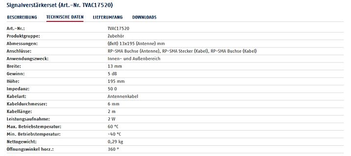 Technische Daten eines Signalverstärkers
