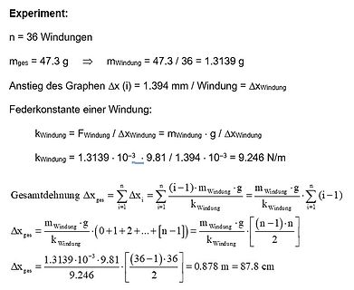 Mathematische Herleitung der Federkonstante und Gesamtdehnung