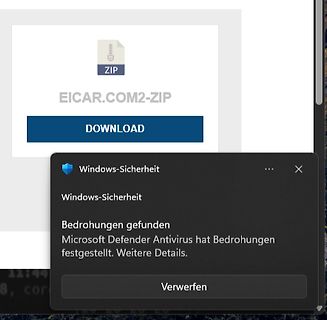 Windows Defender Bedrohungsalarm EICAR Testdatei