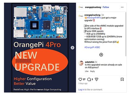 Social Media Post über Orange Pi 4 Pro Upgrade