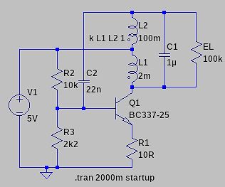 Schaltplan einer Schaltung mit Transistor und Induktivitäten