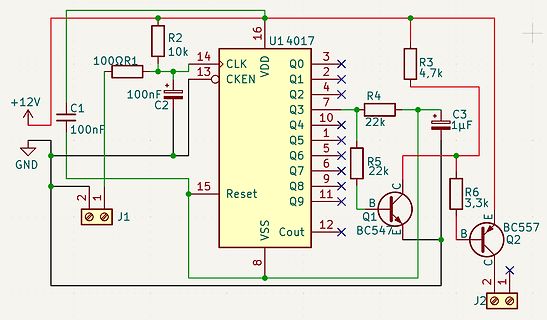 Schaltplan mit CD4017 Zähler und Transistoren