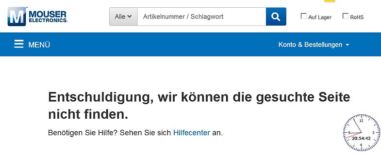 Mouser Electronics 404 Fehlermeldung
