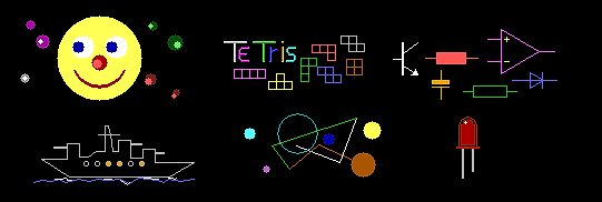 Pixelart Collage mit Smiley, Tetris, Schaltzeichen und Schiff