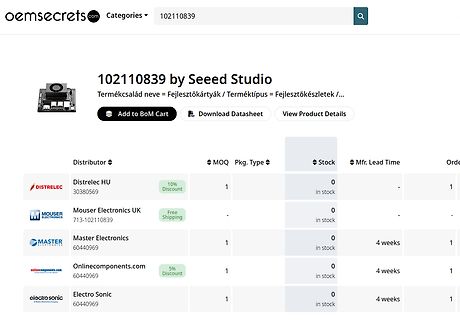 Screenshot einer Website für Elektronikkomponenten