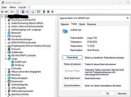 Windows Geräte-Manager Eigenschaften AVRISP mkII