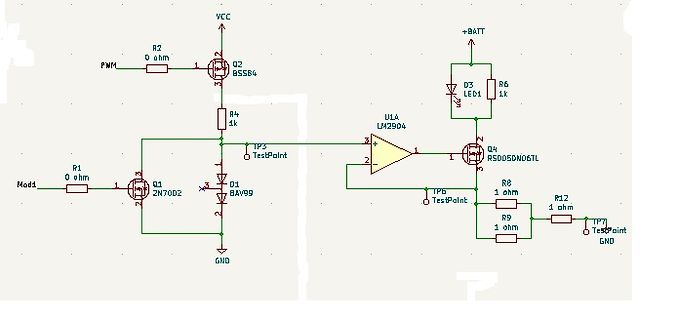 Elektronischer Schaltplan mit MOSFETs und Operationsverstärker