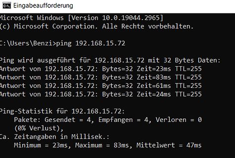 Windows Eingabeaufforderung mit Ping-Ergebnis