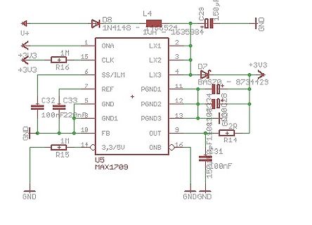 Schaltplan eines MAX1709 Spannungswandlers