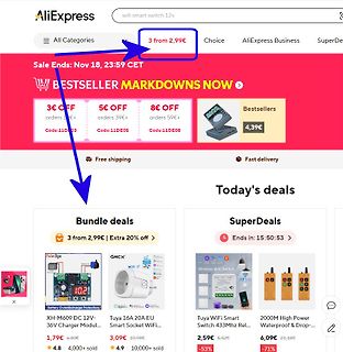 Screenshot der AliExpress Webseite mit Angeboten