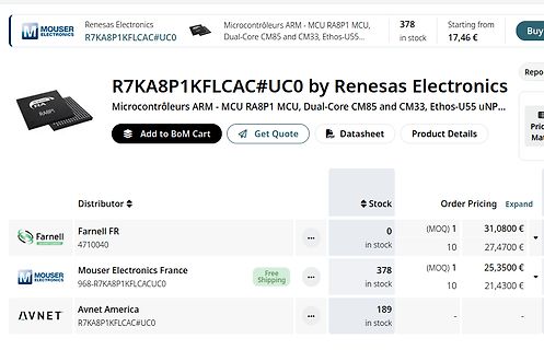 Webseite eines Elektronik-Distributors mit Produktinformationen