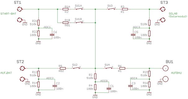 Schaltplan mit Batterien, Solarpanel und Schaltern