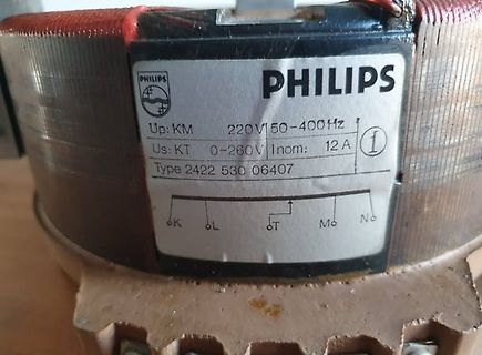 Typenschild eines Philips Transformators