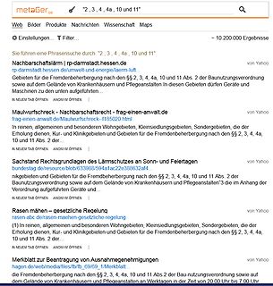 Suchergebnisse der Metager-Webseite