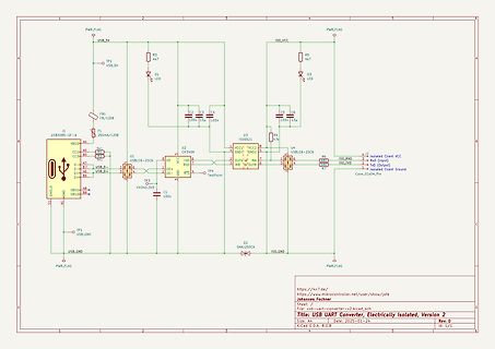 Schaltplan eines USB-zu-UART Konverters mit galvanischer Trennung