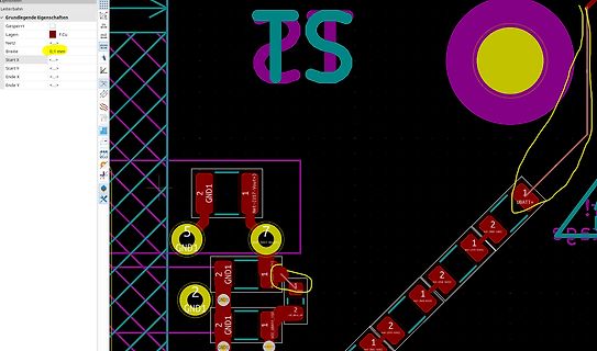 Ausschnitt eines Leiterplatten-Layouts in einer CAD-Software