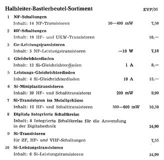 Preisliste für Halbleiter-Bastlerbeutel-Sortiment