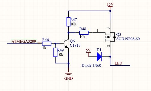 Schaltplan mit Mikrocontroller, Transistoren und MOSFET