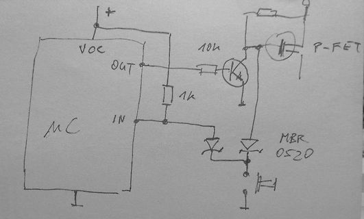 Handgezeichneter Schaltplan mit Mikrocontroller und P-FET