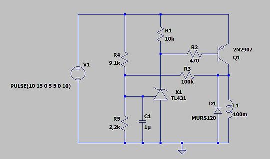 Schaltplan mit TL431, Transistor und Induktivität