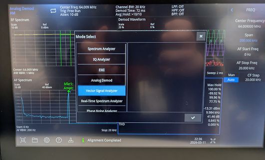Display eines Spektrumanalysators mit Menüauswahl
