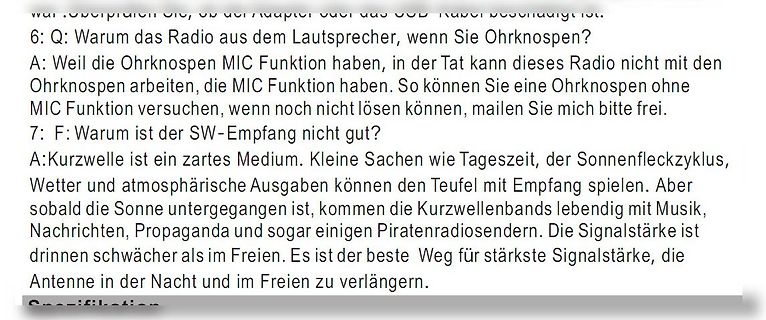 Textauszug aus einem Forum über Radio und Kurzwellenempfang