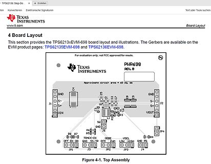 Datenblatt Ausschnitt Board Layout TPS6213xEVM-698