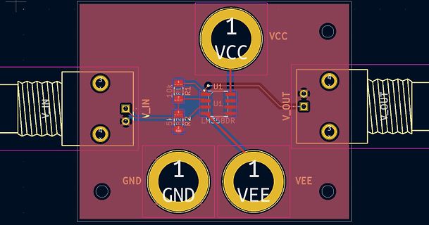 PCB-Layout eines LM358 Operationsverstärker-Schaltkreises