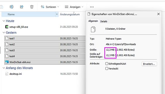 Windows Explorer Dateimanager und Datei-Eigenschaften