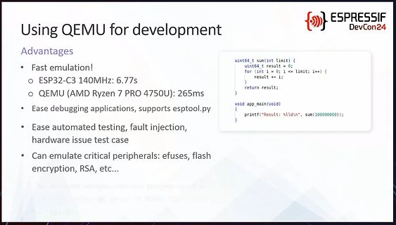 Präsentationsfolie über die Nutzung von QEMU zur Entwicklung