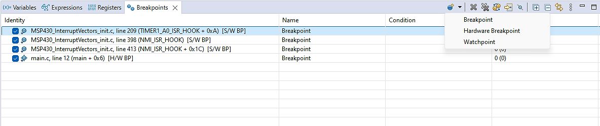 Breakpoint-Liste in einer Debugging-Software