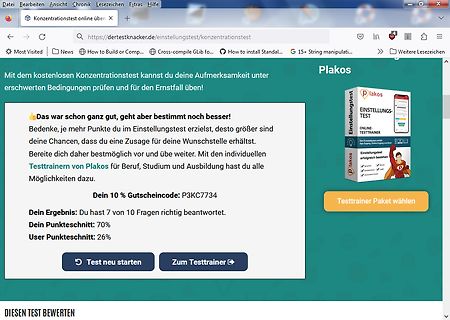 Ergebnis eines Online-Konzentrationstests