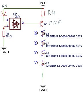 Schaltplan einer LED-Reihenschaltung mit PNP-Transistor
