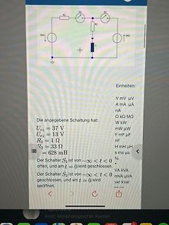 Schaltplan mit Aufgabenstellung zu RLC-Schaltung