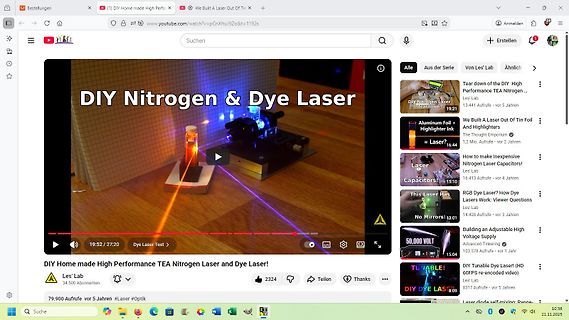 YouTube Video von DIY Nitrogen & Dye Laser