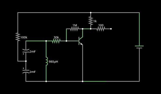Schaltplan mit Transistor, Spule und Kondensatoren