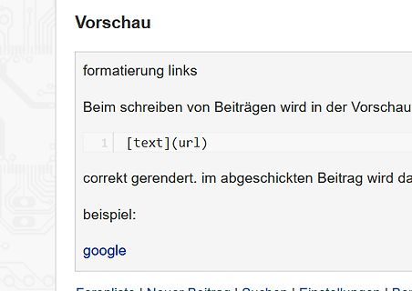 Vorschau einer Foren-Formatierung für Links